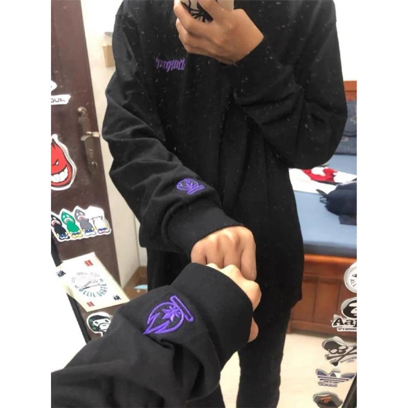 

Мужская и женская осенне-зимняя американская уличная парная рубашка с длинным рукавом, свободный топ для внутреннего ношения M чёрный