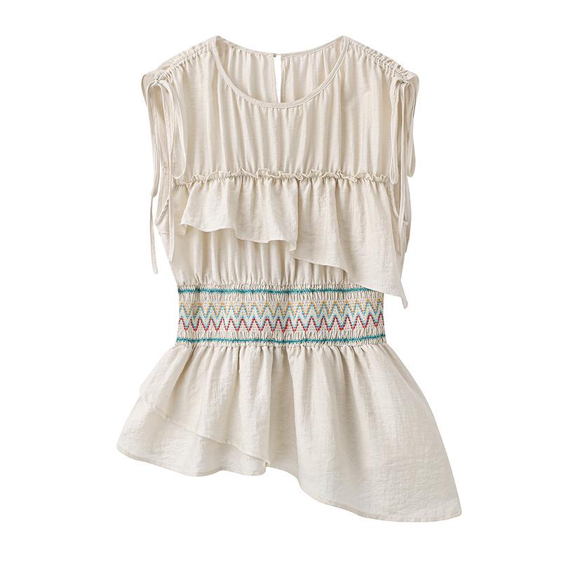 

2025 Summer Sleeveless Sweet Irregular Hem French Top for Women Medium білий/вершковий