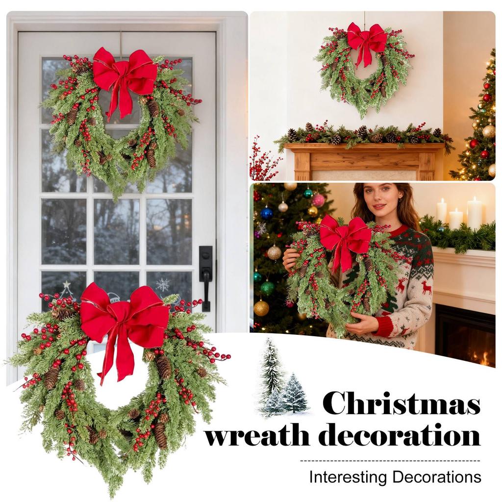 Christmas Wreath, Winter Wreath Garland, Wall Hanging Artificial Wreath, Front Door Wreath Xmas Wreath For Indoor Outdoor