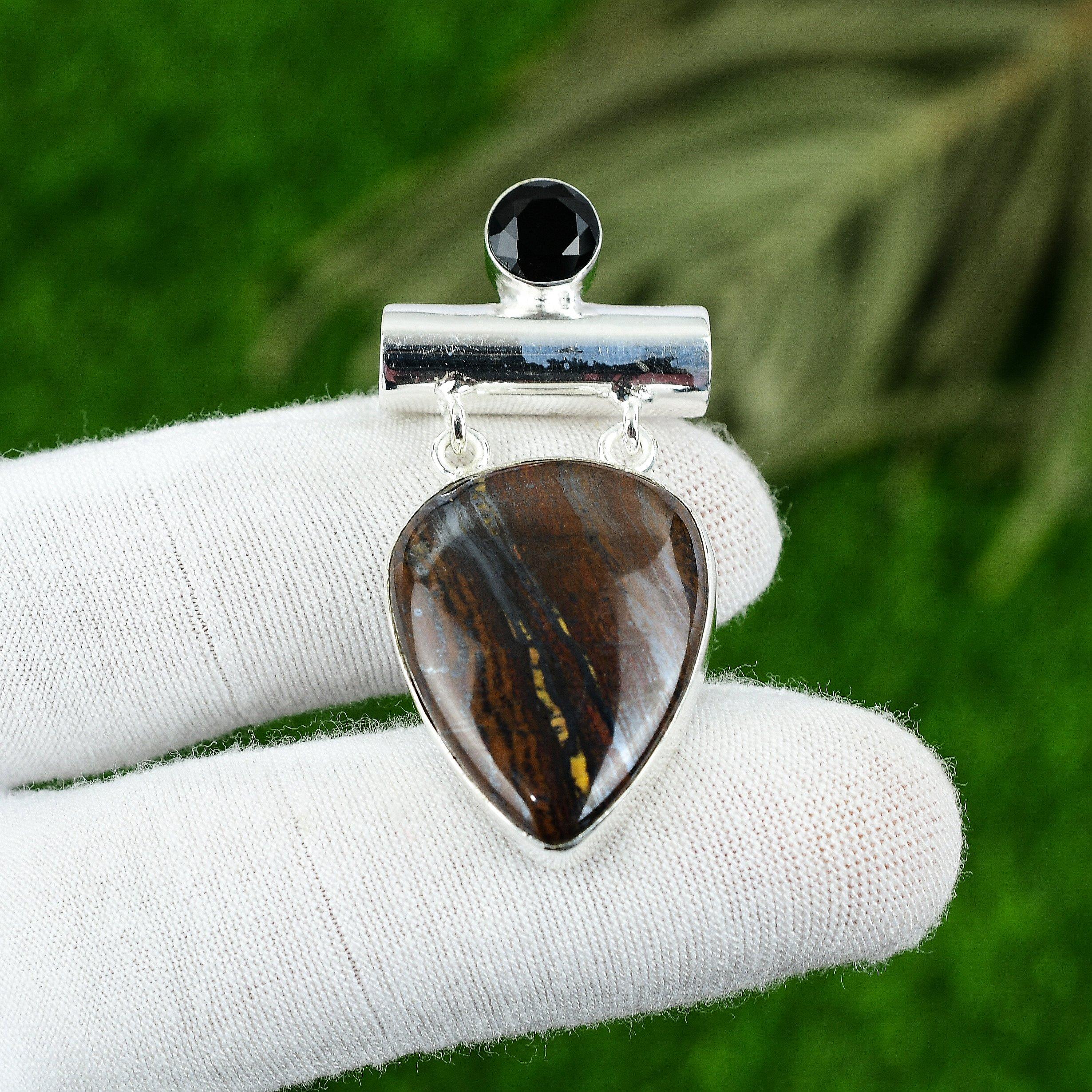Natural Iron Tiger Eye Gemstone Jewelry 925 Sterling Silver Pendant For Women
