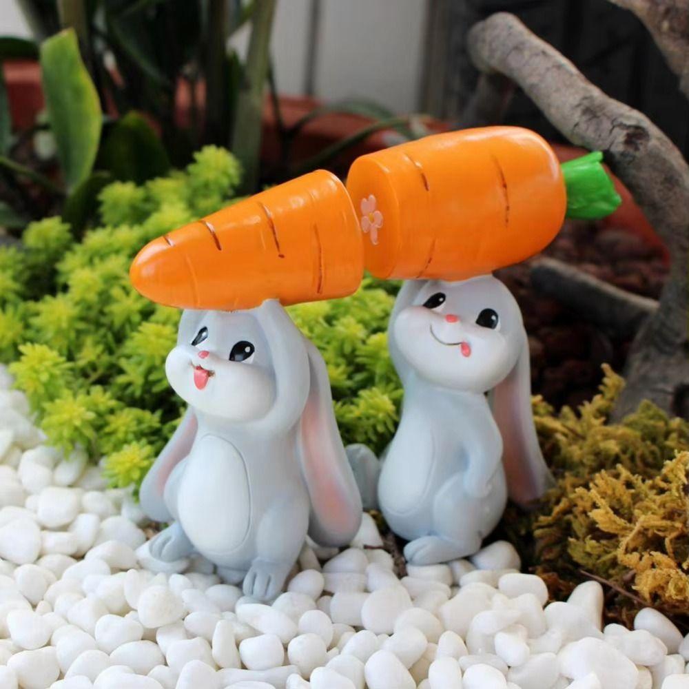2Pcs/Set Colorful Cute Easter Bunny Figurine Simulation Bunny Hand-Painted Resin Rabbit Decoration DIY Realistic