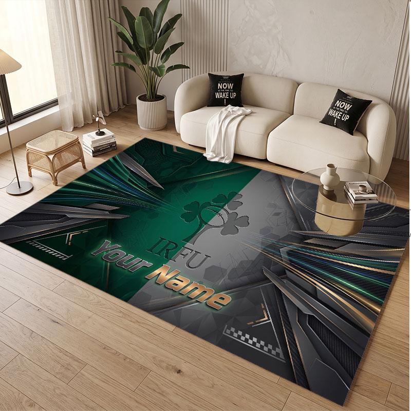 Custom Rug Ireland Rugby Pattern Print Name Text Soft Non‑Slip Floor Carpet for Home Indoor Decoration