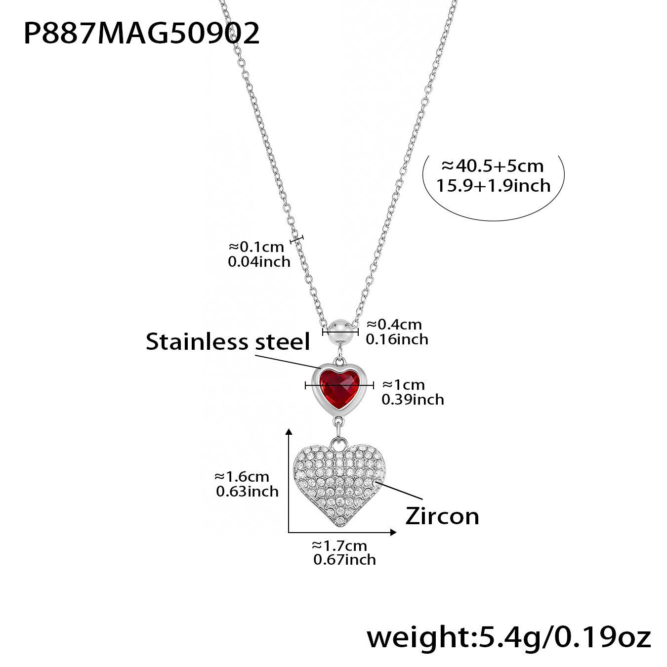 Qiong Yao Heart-Shaped Diamond Pendant Layered Necklace – Elegant Court Style Stainless Steel Women s Jewelry