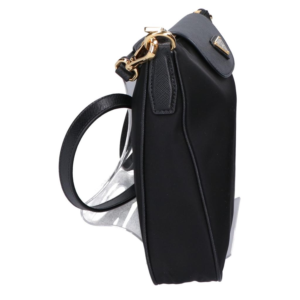 PRADA 1BH933 Triangle Logo Tessuto Nylon x Saffiano Shoulder bag Black/GDHardwareUsed