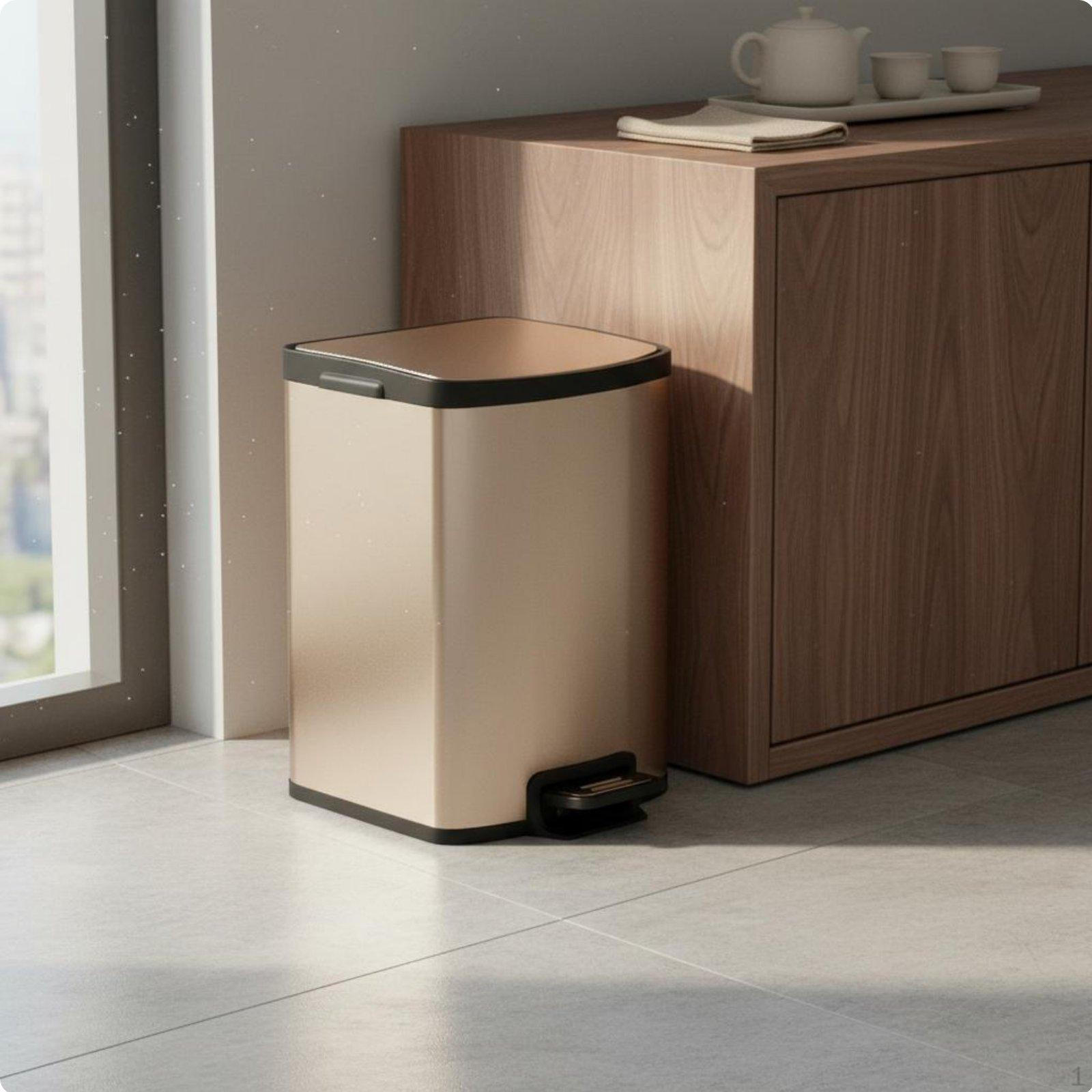 Chinese Design Trash Can Minimalist Wood Grain OdorSealing Waste Bin