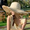 Spring and summer rough edge straw hat fashionable streamer large brim hat women's breathable sunshade straw woven face small sunscreen hat
