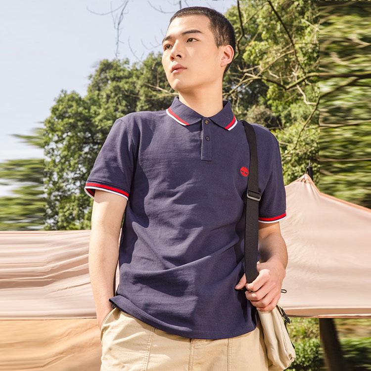 Timberland SS22 Casual Striped Breathable Short Sleeve Polo Shirt Men tops Deep-Sapphire-Blue A62SH-433