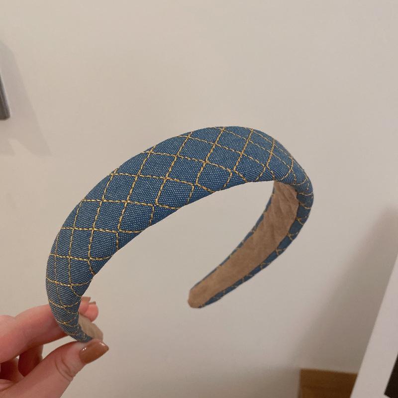 3CM Vintage Denim Cloth Headband Simple Sponge Hairband for Women Girls Shopping Face Wash Headpiece Classic Denim Hair Hoop