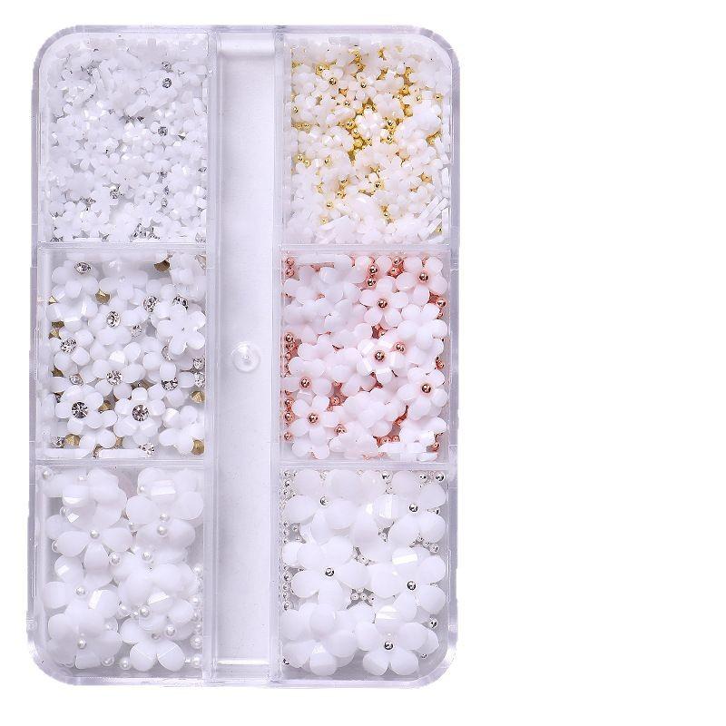 Nail Art Five-Petal Flower Ornament Macaron Three-Dimensional Resin Steel Ball Nail Art Jewelry Mixed