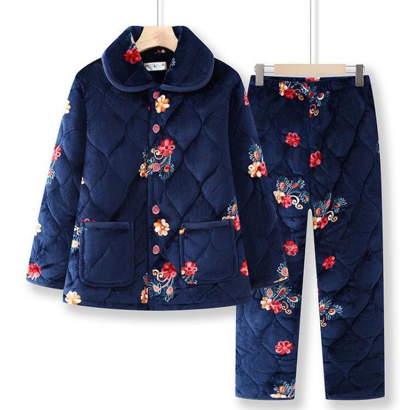 

Бархатная пижама для женщин среднего и пожилого возраста: Теплый зимний хлопковый костюм для дома 3XL (135-150 jin)