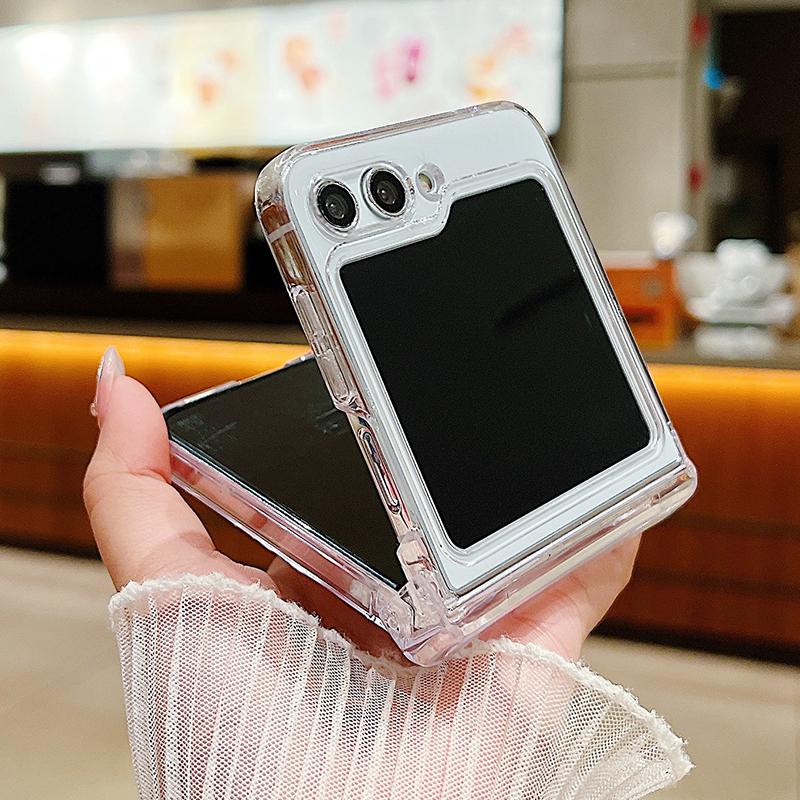 For Samsung Galaxy Z Flip6 Flip5 Flip4 Flip3 3PCS Folding Bowknot Cherry Pattern Transparent Hard Plastic Slim Phone Case Cover