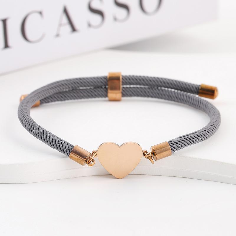 15mm Heart-Shaped Adjustable Stainless Steel Multi-Color Milan Rope Bracelet with Blank UV Laser Printing Surface