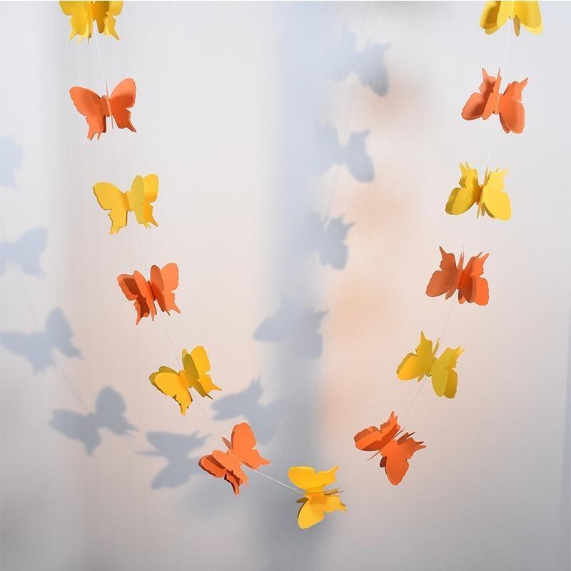 4-meter Colorful Cardboard Rainbow Butterfly Three-dimensional Paper Flower Drawing Wedding Birthday Party Venue Decoration Hanging String Decoration