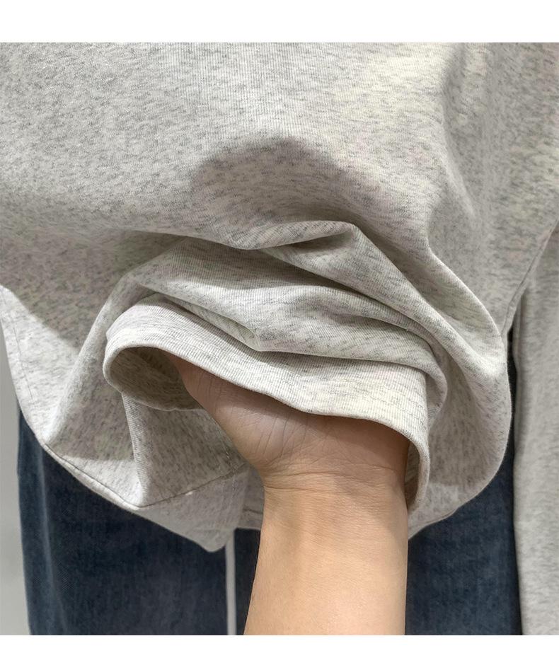 Women's Slim-Fit Long-Sleeve Gray U-Neck Cotton Top - New Autumn Solid Color Base Layer