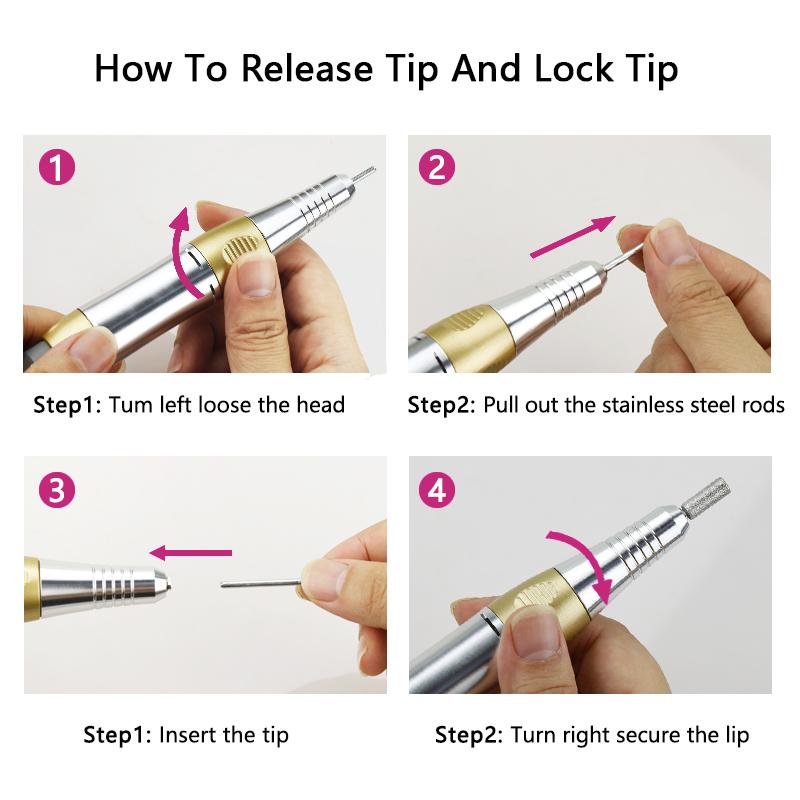 35000RPM Mașină electrică de găurit unghii Seturi de freze pentru manichiură Sfaturi pentru unghii Manichiură Pilă electrică pentru pedichiură