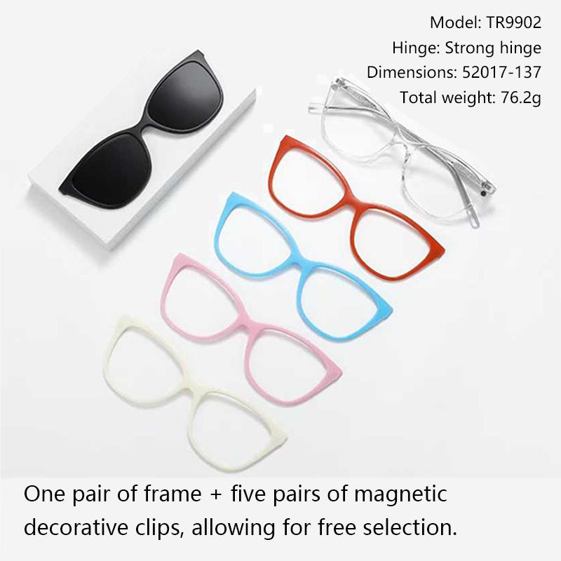 

Магнитные прикрепляемые линзы Очки для близорукости Регулируемая степень Солнцезащитные очки по рецепту Прозрачная квадратная оправа 6 IN 1 no box