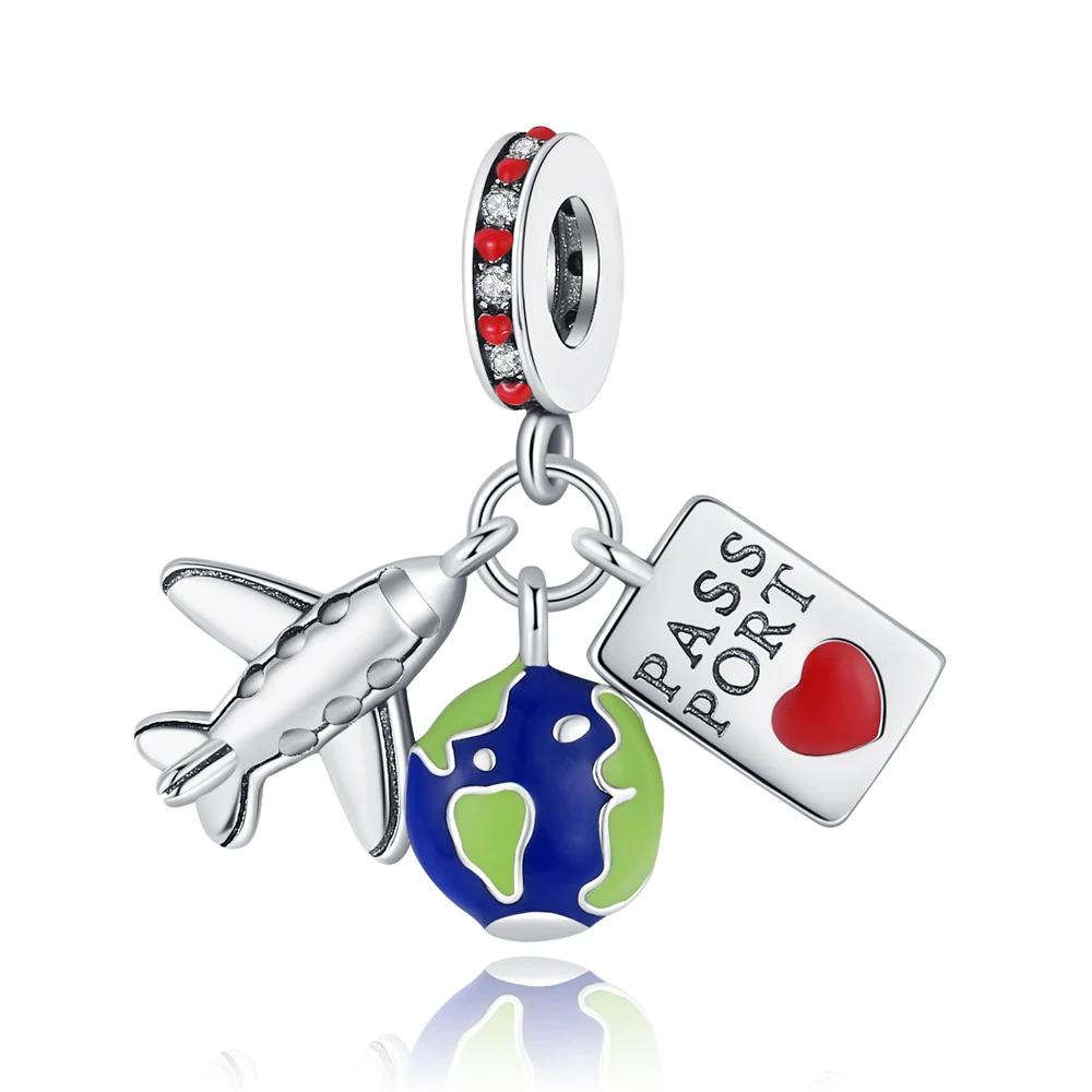 Copper Rocket Plane The Earth Charm Pendant Beads Fit Charm Original Bracelet For Women Diy Jewelry Making