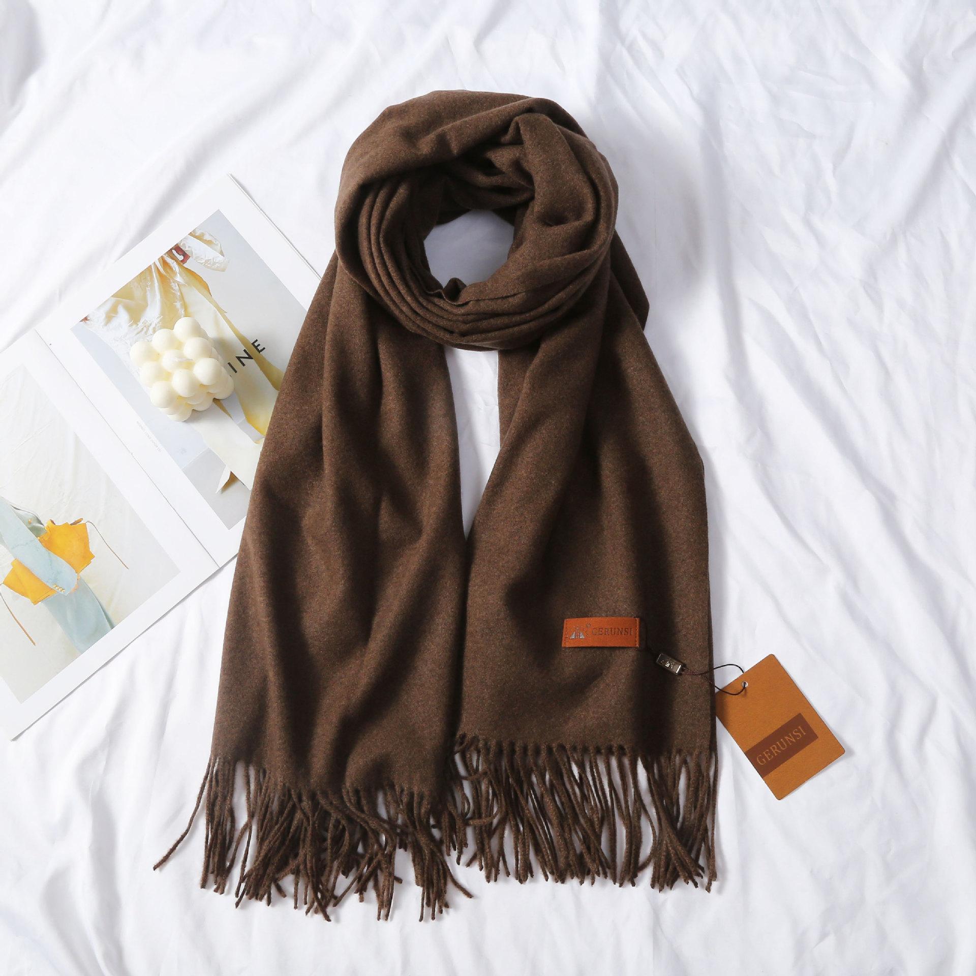 

300 г искусственный кашемировый шарф с бахромой женский зимний однотонный утолщенный теплый платок японский шарф 175cm or more кофейный