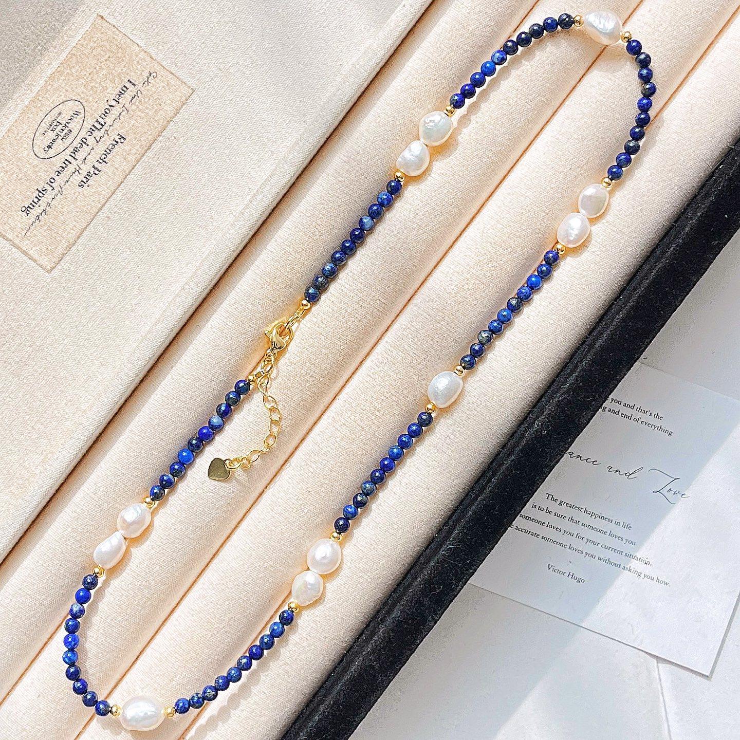 Retro High Quality Large Particle Natural Lapis Lazuli Artificial Crystal Pearl Necklace Necklace Sweater Chain