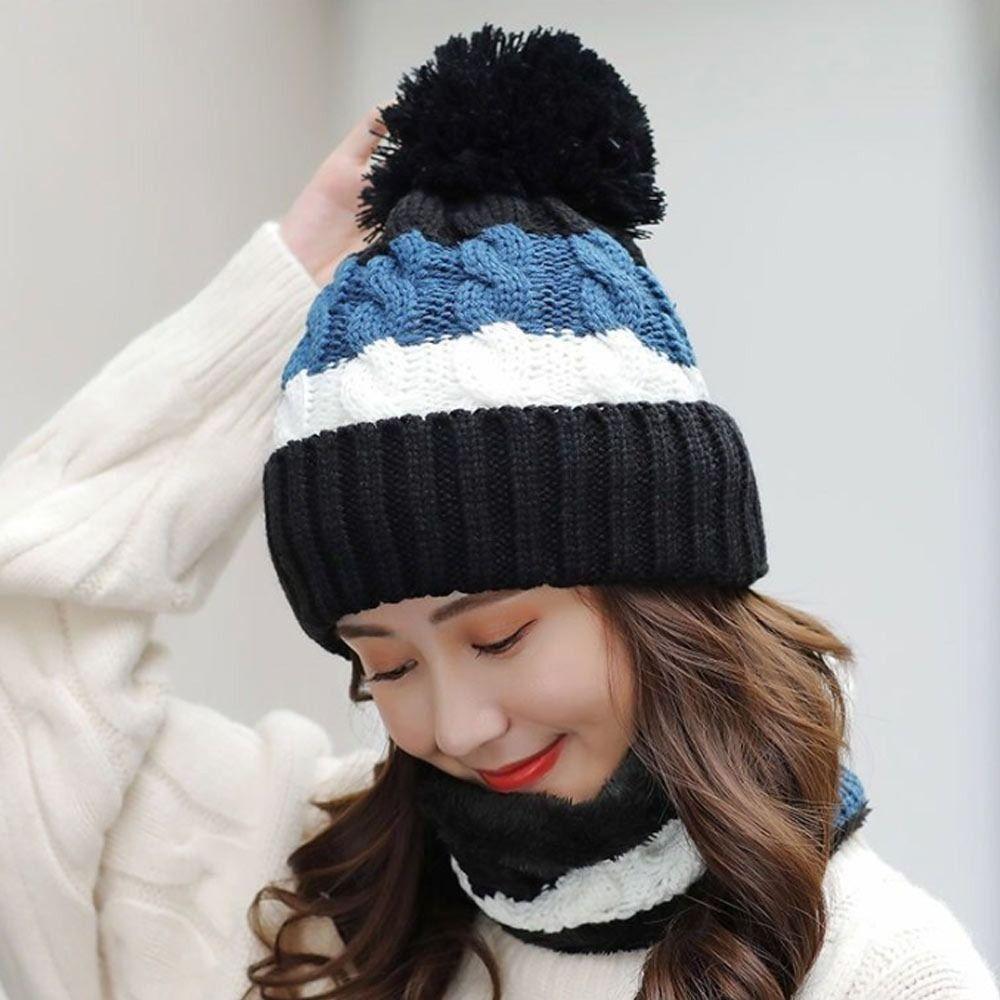 Coral Fleece Woolen Hat Soft Hooded Thermal Cap Fashion Cold Proof Scarf  School