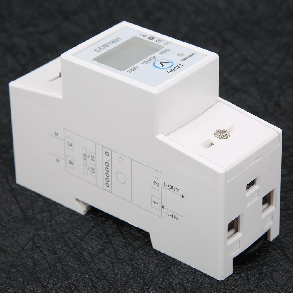 Single Phase DIN Rail Energy Meter, 35mm DIN Rail Mount 10(40)A 50Hz, with LED Display and Reset Function, for Single Phase Two Wire Active Energy Mea