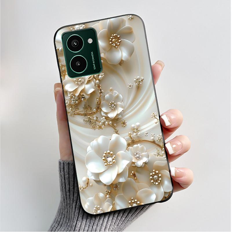 Custodia per Telefono Stampata Per Nokia HMD Pulse PRO/HMD Pulse/HMD Pulse+ Cover Guscio Nero in Morbido Silicone Custodia Carina con Fiore Cartone Animato