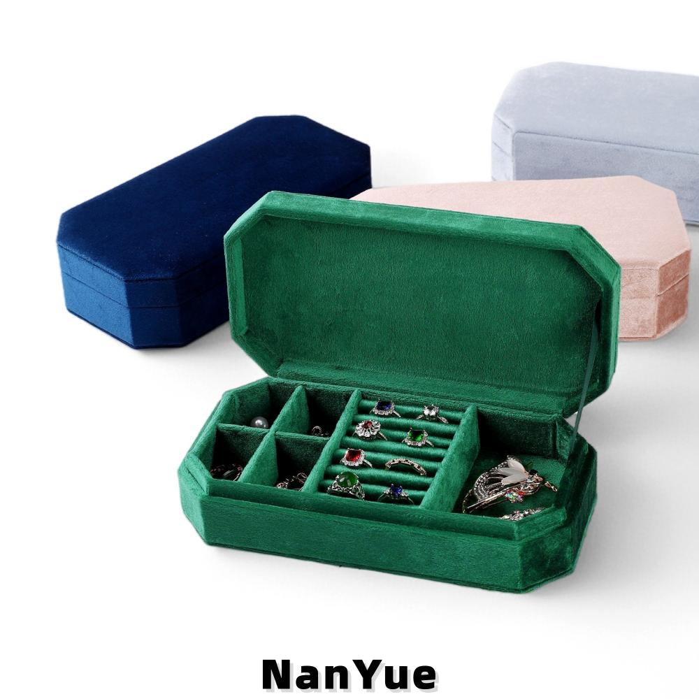 New Octagonal Luxury Velvet Jewelry Box Multi-Compartment Portable Travel Ring Earrings Necklace Jewelry Storage Box Custom Logo