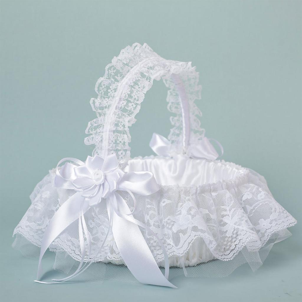 Wedding Flower Girl Basket Wedding Ceremony Decoration White Flower Girl Basket Lightweight for Wedding Reception Table