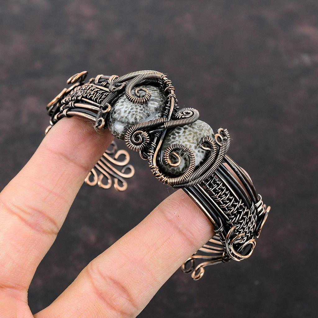 Stingray Coral Cuff Bracelet Copper Wire Wrapped Bangle Handmade Jewelry Adjustable Bangle Gift For Friend Gemstone Bracelet Copper Jewelry