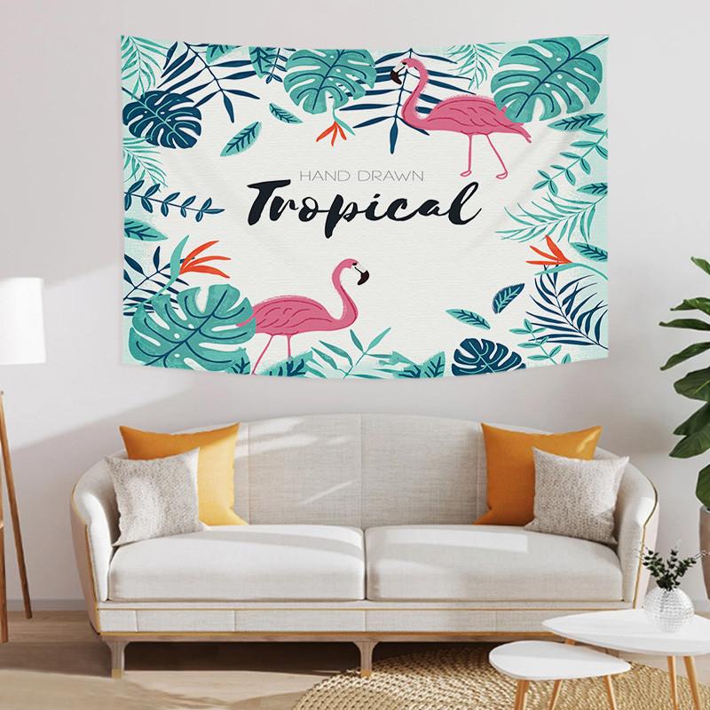 Enthusiastic Summer Green Tropical Leaves Plants Printed Polyester Tapestry Wall Hanging Tapestries For Bedroom Dorm Decor