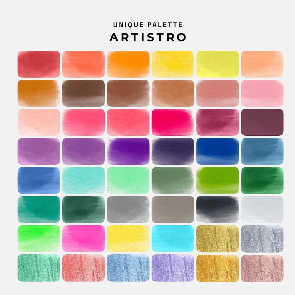 Artistro Watercolor Paint 48 Vibrant Tin Includes 4 Metallic and 4 Fluorescent Watercolor Paints for Adults and Art Supplies for Beginners and