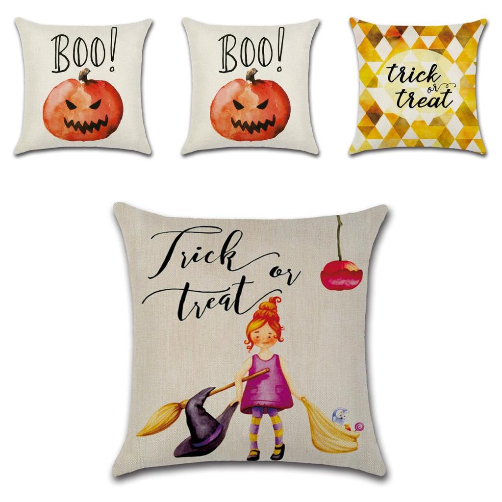 Festively Colorful Halloween Themed Cushion Cover In Soft Linen For Cozy Home Decor