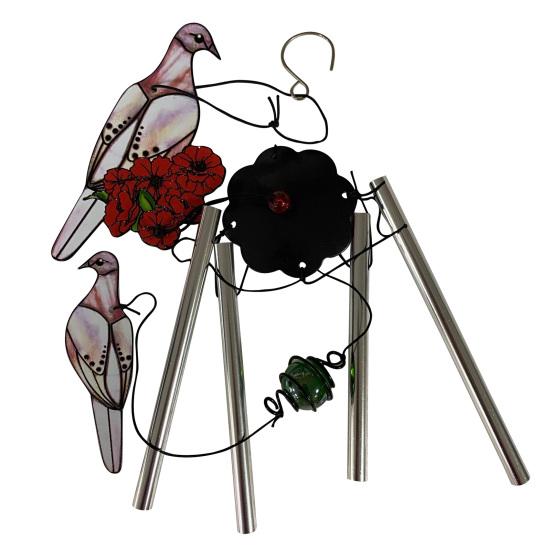 Bird Wind Chimes for Outside Stained Glass Bird Hanging Windchime with 4 Tubes for Balcony Garden Porch Backyard Decor