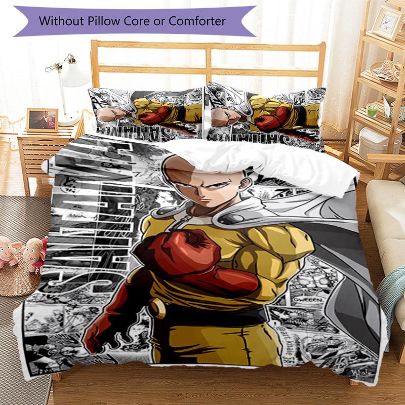 Saitama 3pcs Bedding Set Duvet Cover Closure Includes 1 Duvet Cover & 2 Pillowcases for All Seasons Bedroom Home Dorm Decor
