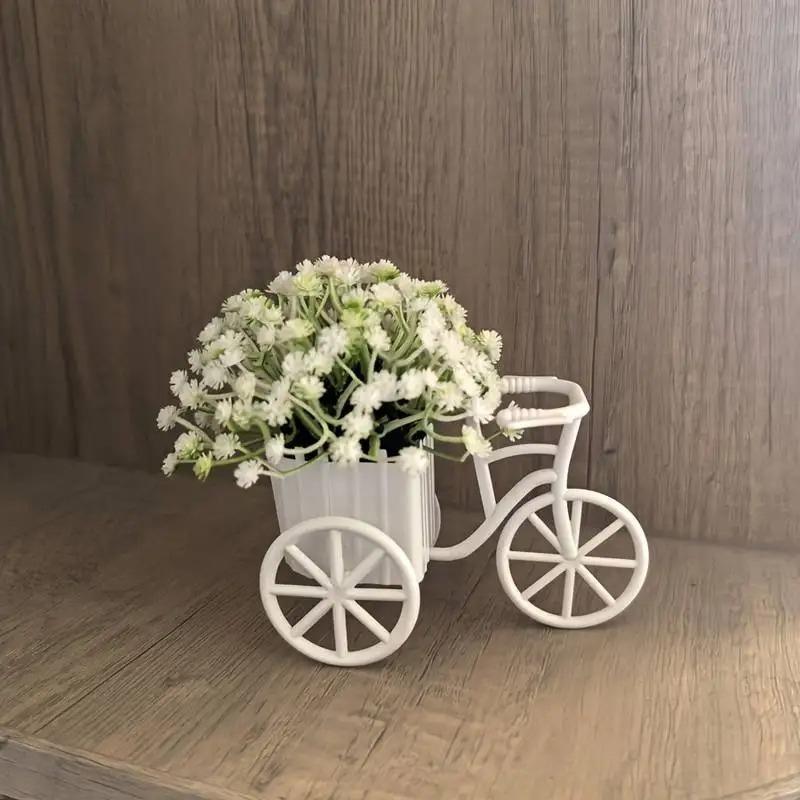 

1pc Vintage Mini Bicycle Model with Flower Basket, Faux Greenery for Farmhouse Charm, Perfect Photo Prop & Desk Decor белый