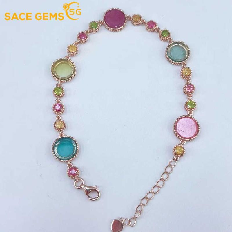 

SACE GEMS из стерлингового серебра 925 пробы с натуральным турмалином и драгоценным камнем, браслеты для женщин, помолвка, коктейльная вечеринка, изысканные ювелирные изделия 19MM разноцветный