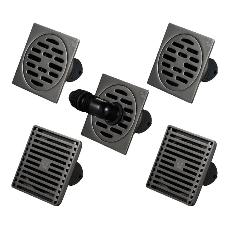 Submarine Gunmetal Grey Stainless Steel 5-Piece Odor-Proof Floor Drain Set