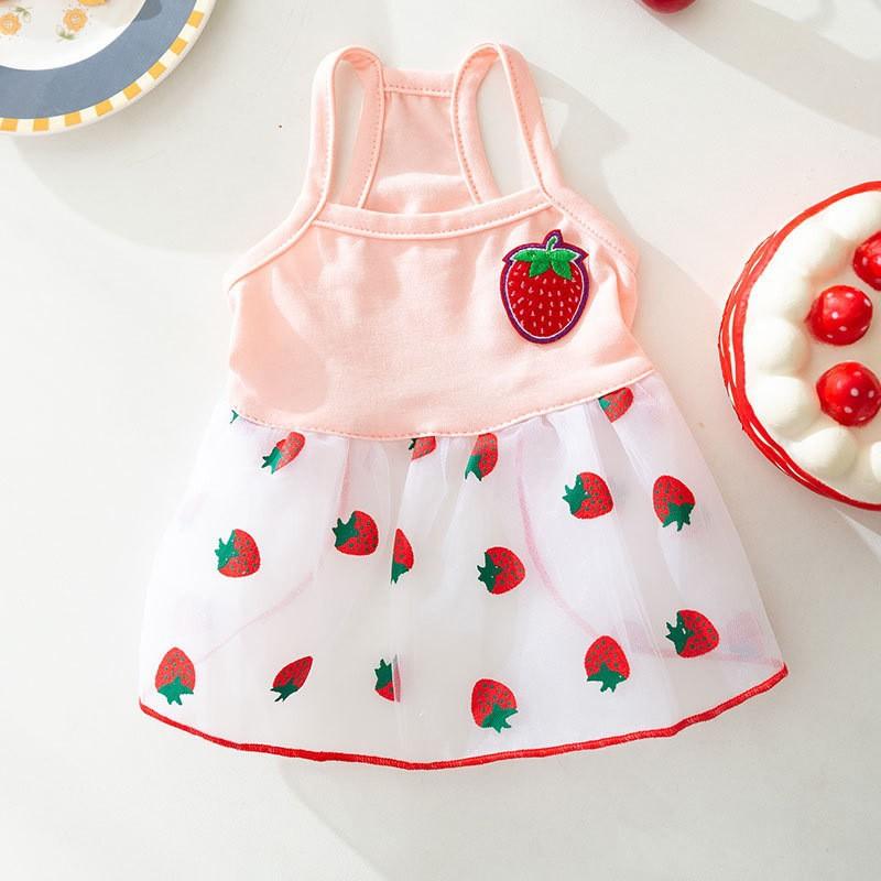 Summer new dog clothes cute mesh strawberry suspender skirt cat thin dress cat pet clothing