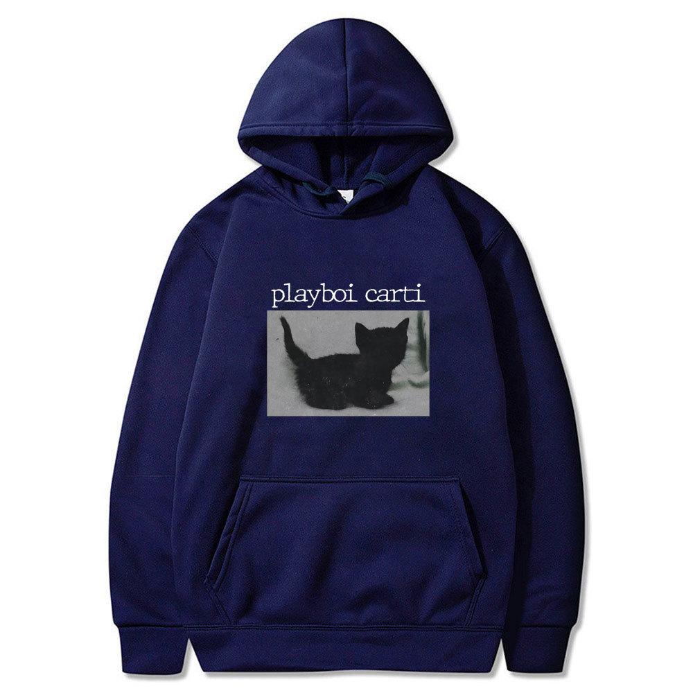 Playboi Carti Oversized Hip Hop Hoodie Cute Cat Print Autumn Winter Fleece Streetwear Tops