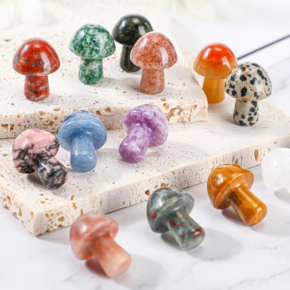 Mini Crystal Mushroom Gemstone Carving Mushroom Polished Cute Stones Crafts For Home Garden Lawn Decor Meditation Potting Decor