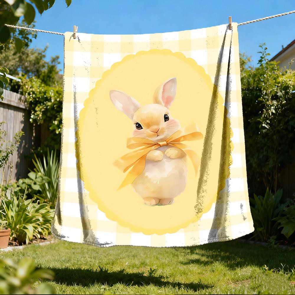 1pc Easter Bunny Outdoor Flannel Blanket , Machine Washable Perfect Gift for Birthday , Holiday Travel Accessory , Durable Material