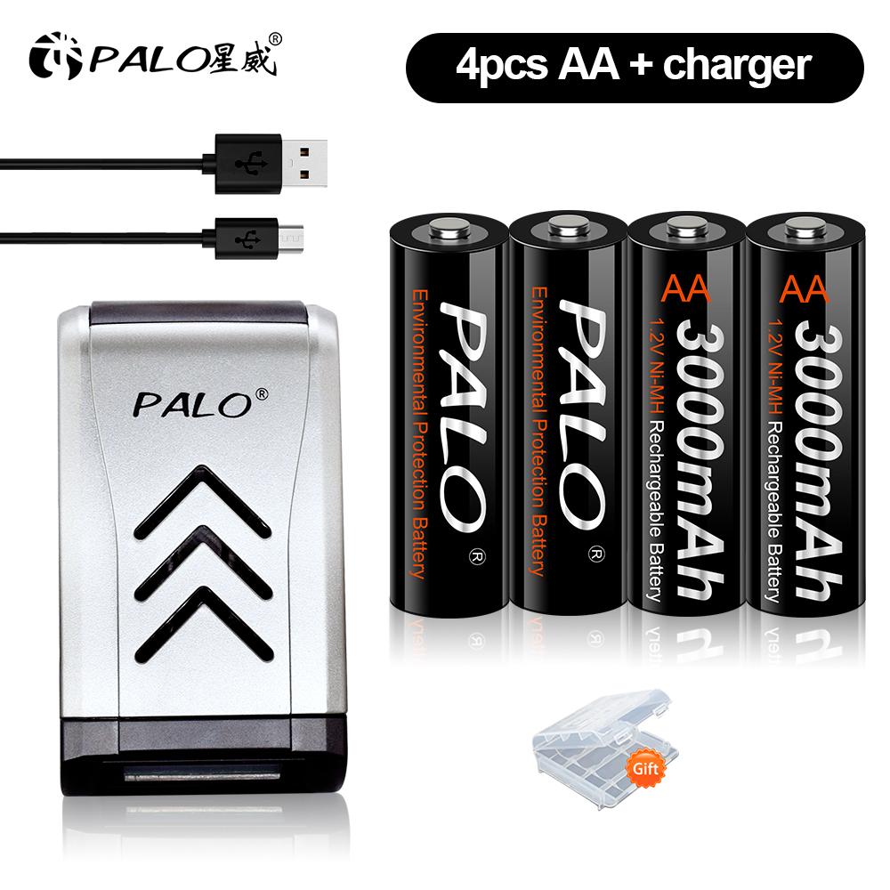 PALO 3000mAh Battery 1.2V AA 2A Ni-MH NiMH Rechargeable Battery for Camera Toy Car 100% Original Low Self Discharge AA Batteries