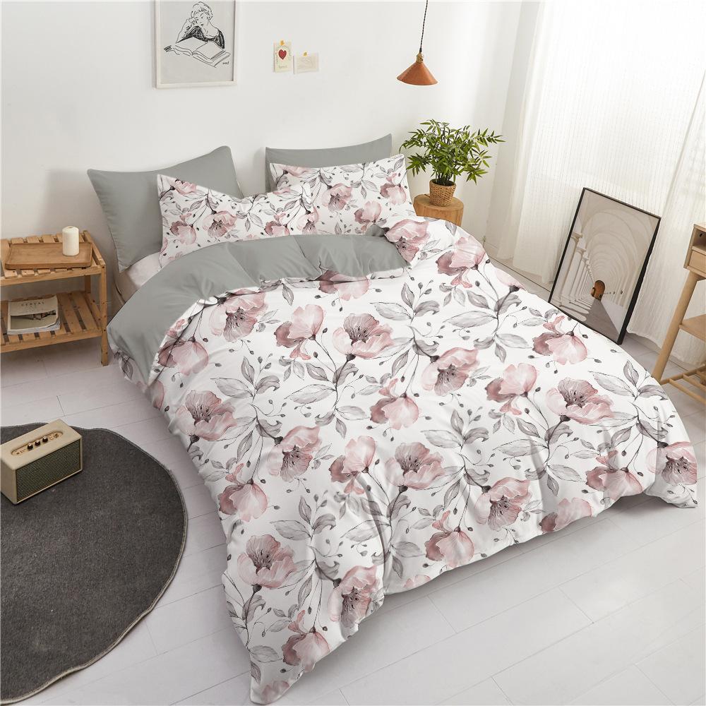 Fresh And Simple Flower Spring And Summer Three-Piece Set Tk3D Digital Printing Quilt Cover Bedding