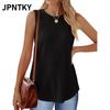 JPNTKY Women's Fashion Casual Solid Color Print Sleeveless O Neck Blouses & Shirts