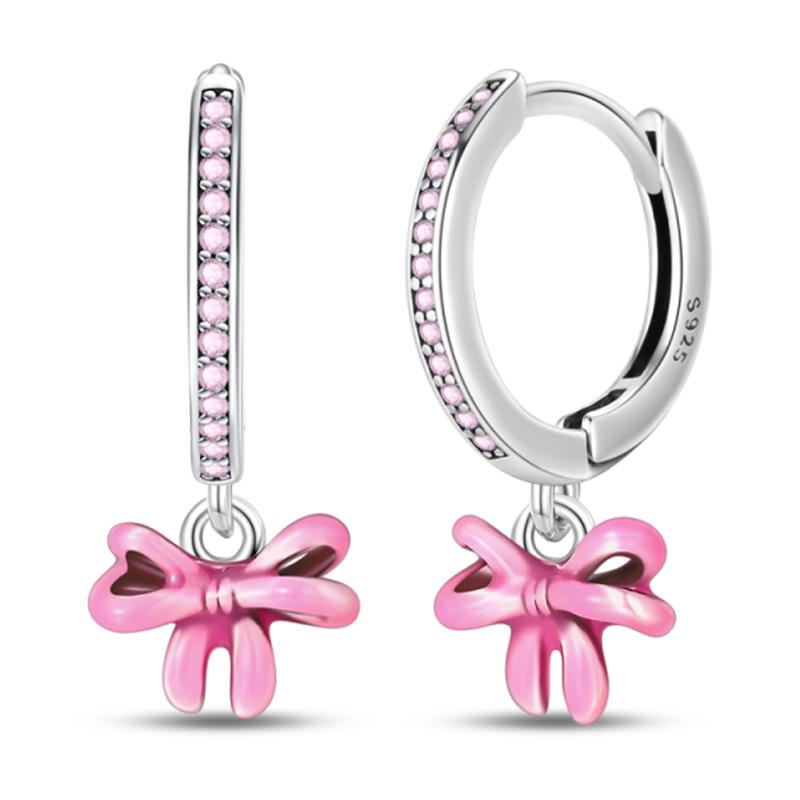 Women's 925 Silver Teddy Bear Rabbit Donut Pink Theme Sweet Romantic Priginal Design Earrings Engagement Party Exquisite Jewelry