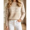 Women Vintage Geometric Jacquard Knit Sweater Raglan Crew Neck Loose Fit Casual Base Layer