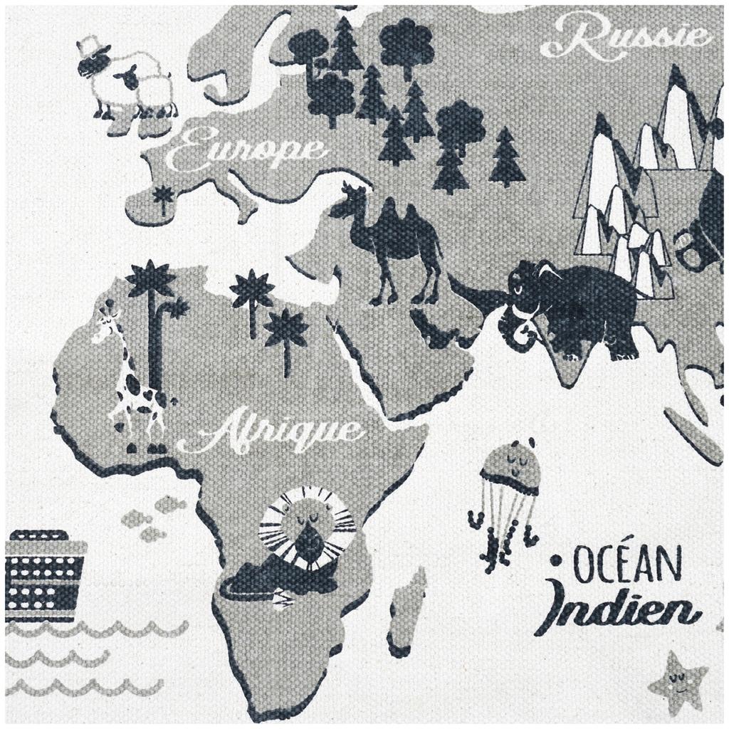 Les Trésors De Lily [A1253] - Cotton Rug 'Mappemonde' Gray White - 140x70 Cm