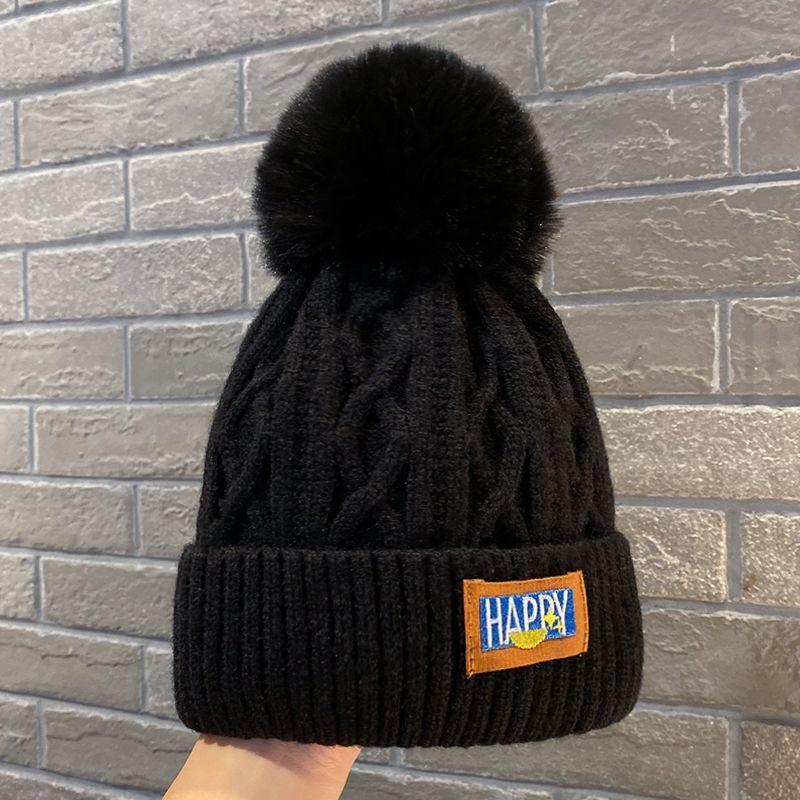 Winter wool knitted warm plush thickened inner white ear hat fashion versatile cold hat travel hat women