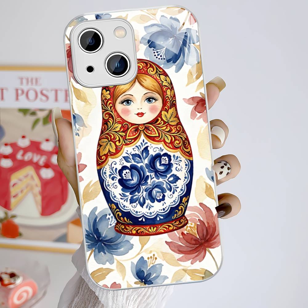 Classic Matryoshka Doll For IPhone 14 13 12 Mini 11 Pro XS Max X XR 14 Plus Tempered Glass Cover