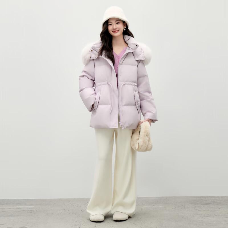 Autumn Water Lady Cinch-Waist Detachable Fox Fur Collar Down Jacket